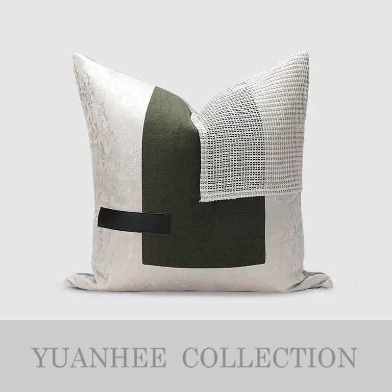 

Новая подушка в китайском стиле для гостиной, простая роскошь, абстрактный дизайн, бежево-зеленая, с геометрической мозаикой, для образцовой комнаты