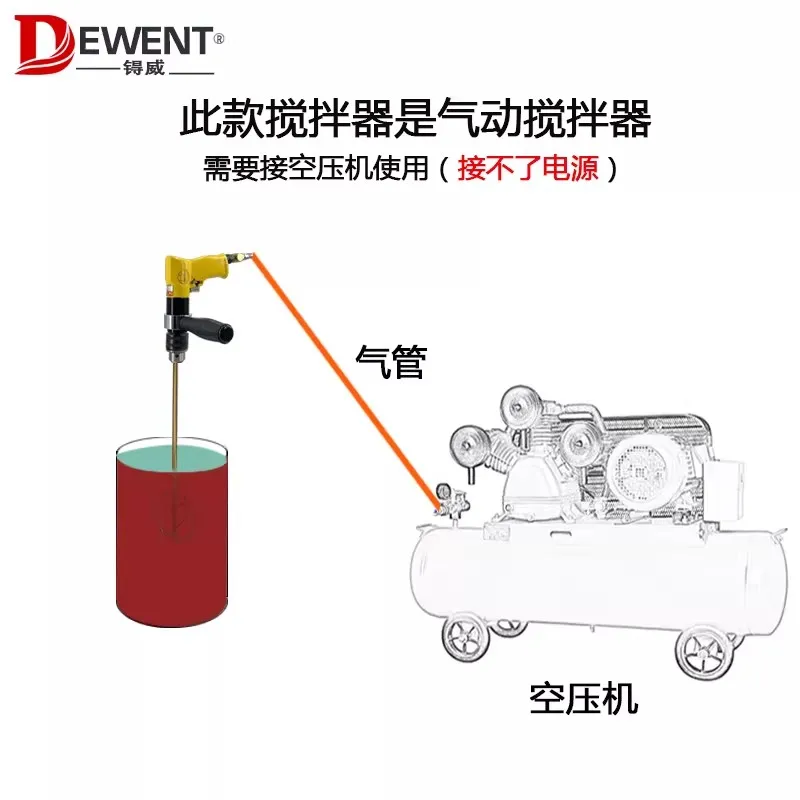 Tecwei Portable Pneumatic Mixer Air Drill Stainless Steel Anti-Corrosion Explosion-Proof Paint Ink Liquid Mixer