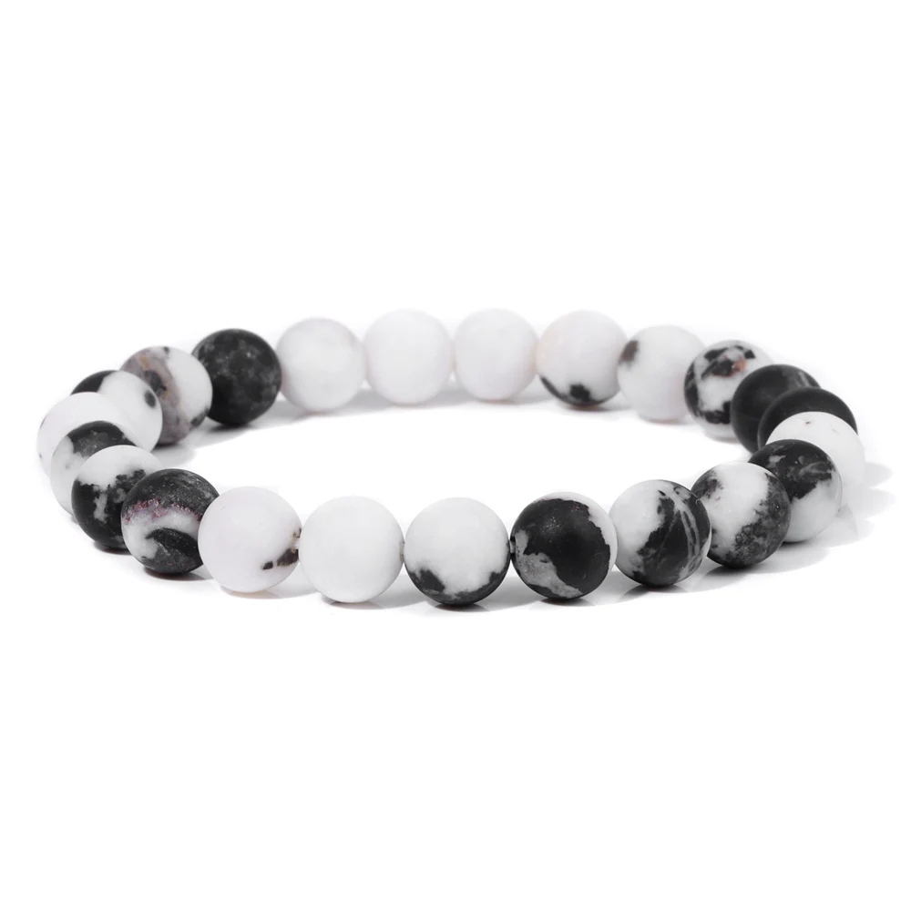 8Mm Zwart Wit Natuursteen Armband Handgemaakte Matte Opal Kralen Armbanden Energie Yoga Mannelijke Armband Voor Mannen Vrouwen Sieraden gift