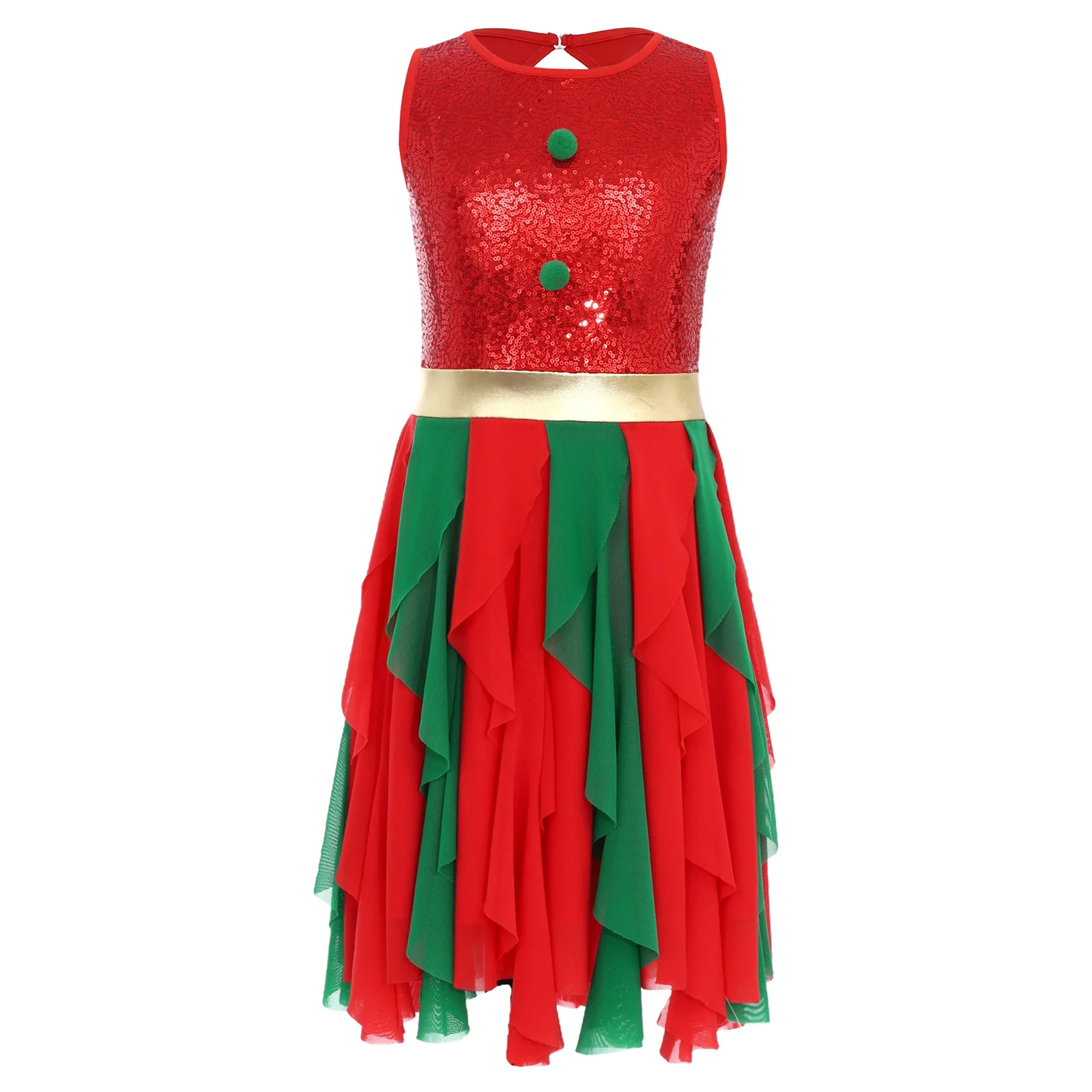 أطفال بنات الترتر عيد الميلاد الشكل التزلج الباليه ملابس رقص قصب الحلوى Pompom تول يوتار فستان حفلة السنة الجديدة Dancewear