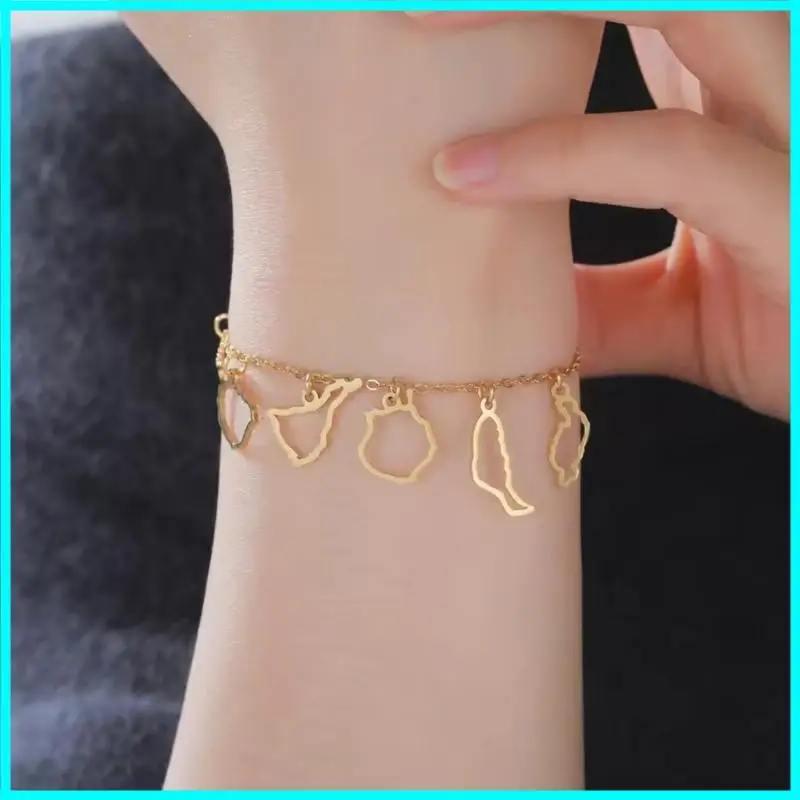 Spain Bracelet for Women Stainless Steel 7 Islands Map Outline Pendant Minimalist Spain Inspired Jewellery