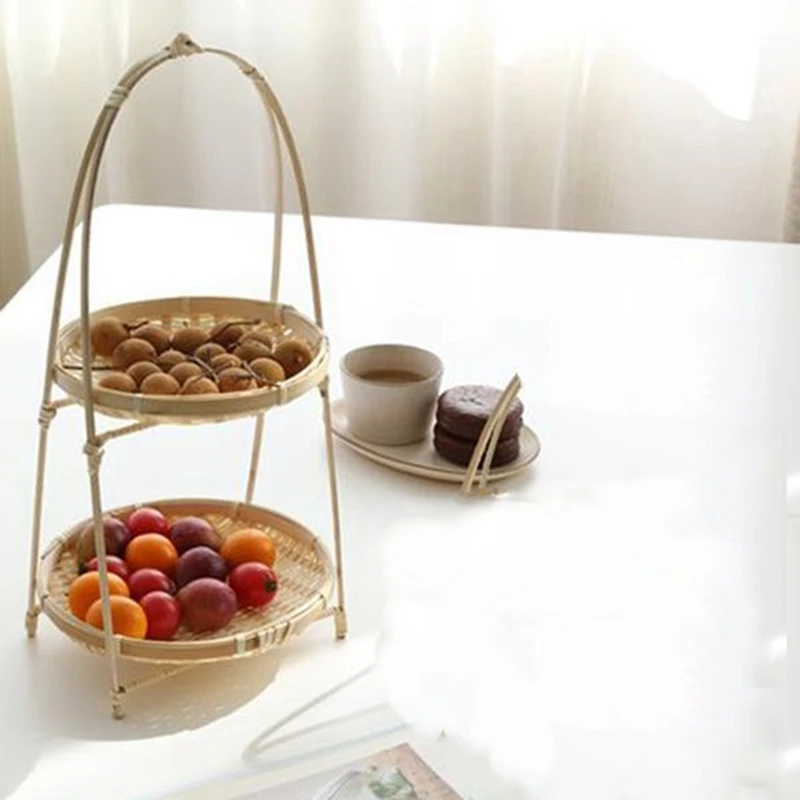 Nowa tkanina bambusowa kosze wiklinowe danie Handmade Home ozdobny pojemnik chleb owocowy jedzenie na Organizer do kuchni Panier Osier