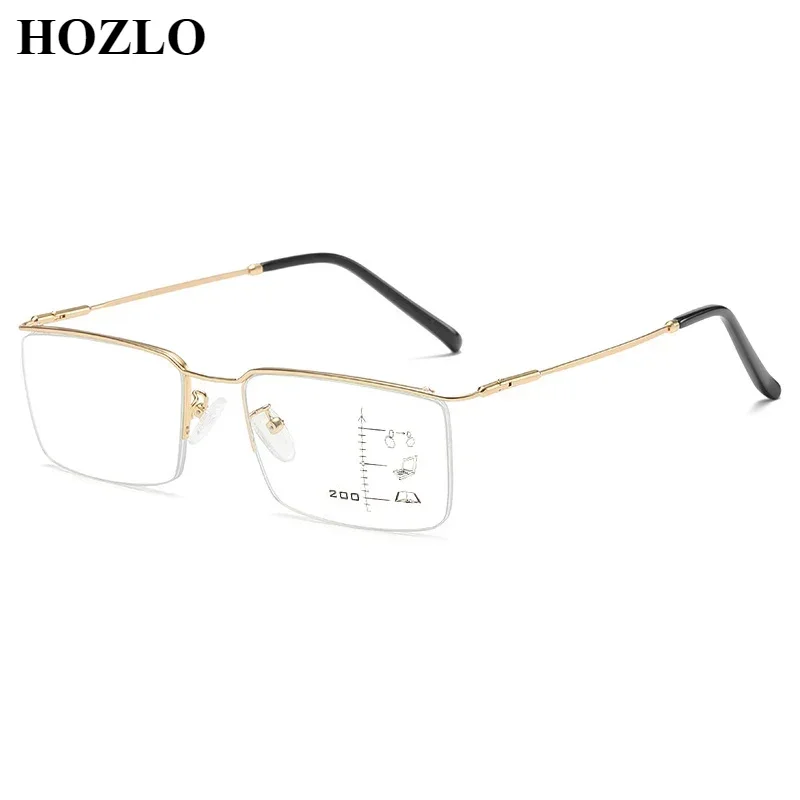 

New Men Metal Semirim Business Progressive Reading Glasses Old Man Look Near Far Hyperopia Spectacles Male Presbyopia Eyeglasses