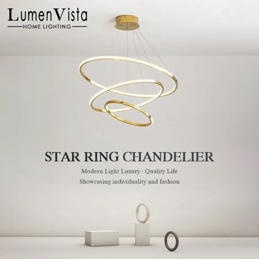 

LED Dining Room Pendant Lamp Circular Stainless Steel Remote Control Dimming Hanging Light Living Room Hotel Decor Pendant Light