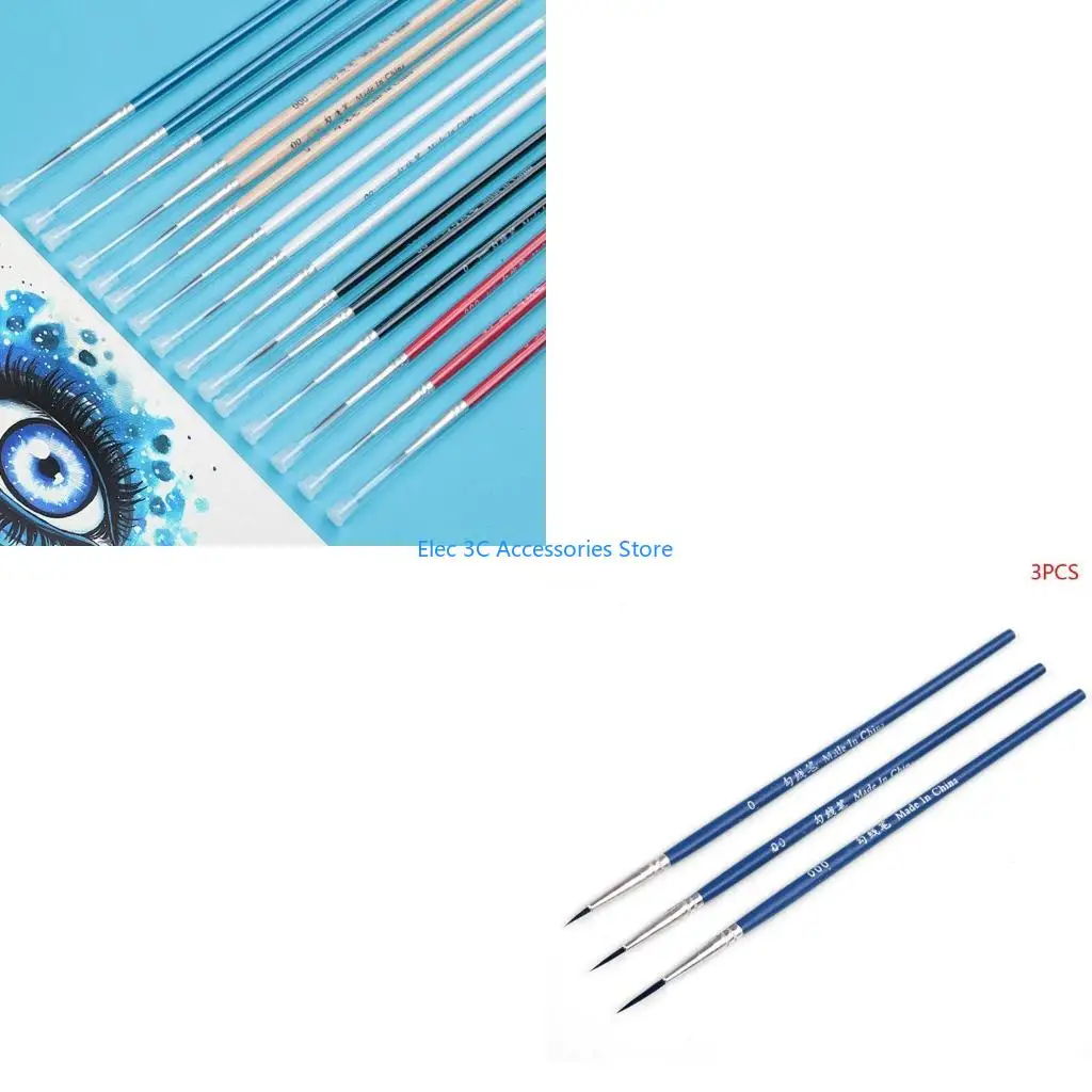 Y51A 3pcs/set 0 00 000 Hook Line Pen Professional Fine Tip Drawing Brushes for Acrylic Watercolor Oil Painting