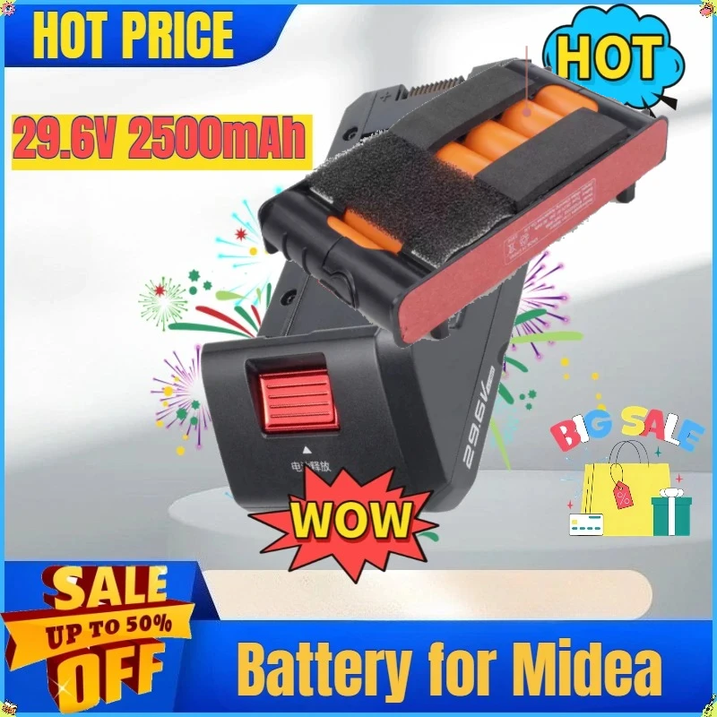 Replacement Battery 29.6V 2500mAh for Midea 29.6V Q8 /P7 Young/P7 /P7 Flex/P7 Max BP28825A Wireless Vacuum Cleaner Battery
