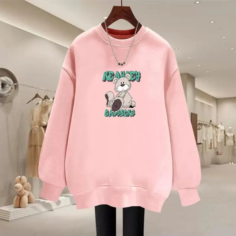 Autumn Winter New Vintage Cartoon Printed Hoodies American Style Loose Long Sleeve Cotton Sweatshirts Women O-neck Top Pullovers