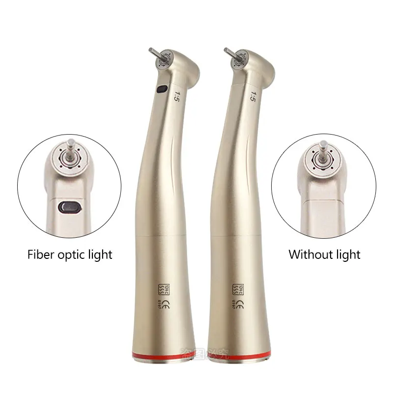 Dental 1:5 Fiber Optic LED Contra Angle Red Ring Handpiece Ceramic Bearing Internal 4 Way Spray Push Button Dentistry Tools