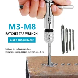 Adjustable T-Handle Ratchet Tap Wrench Hand Manual Holder Wrench M3 M4 M5 M6 M8 Metric Machine Screw Thread Plug T-shaped Tool