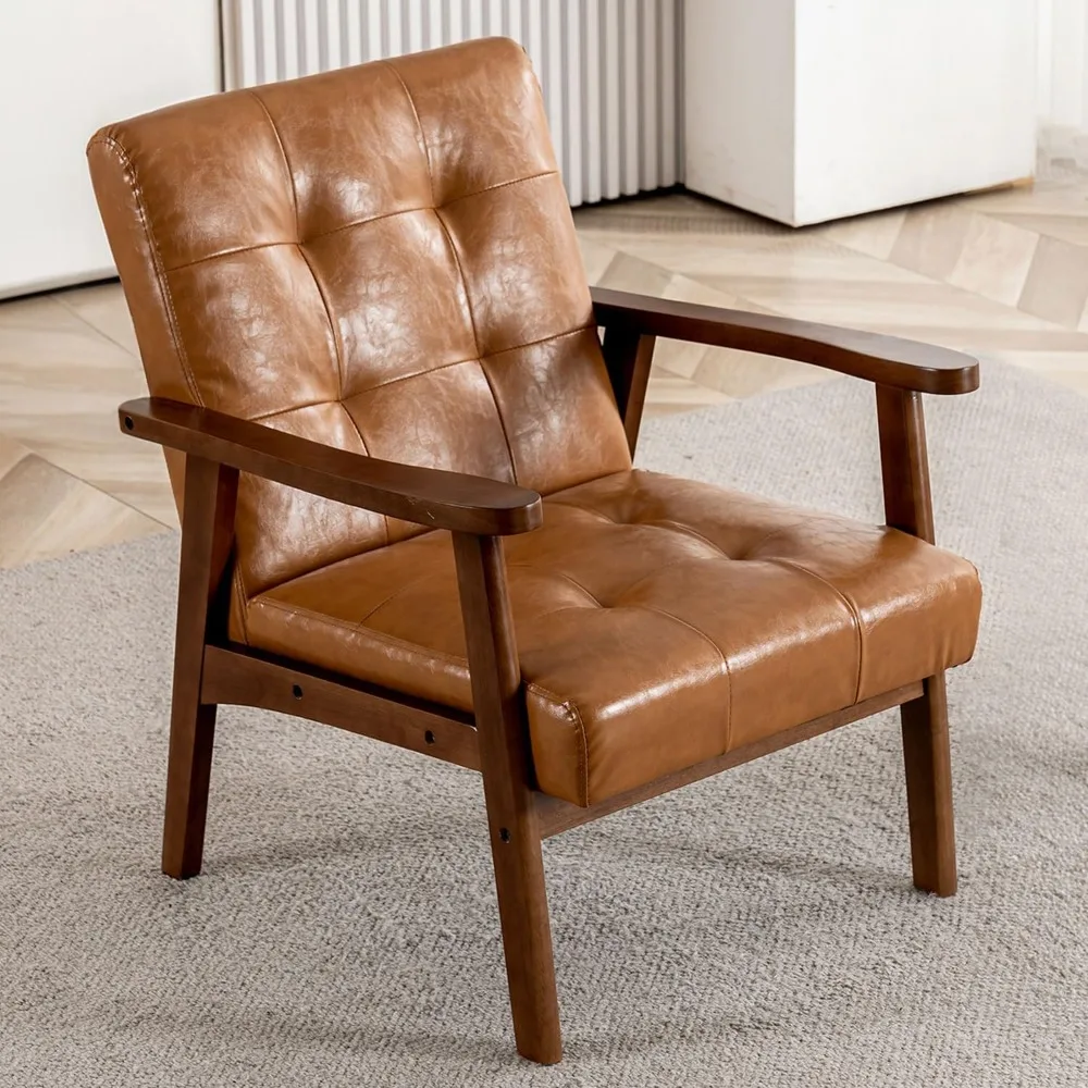 كراسي جلدية لمنتصف القرن، كرسي بذراعين صغير حديث لغرفة المعيشة، كرسي ردهة غرفة الانتظار المكتبي بأذرع خشبية