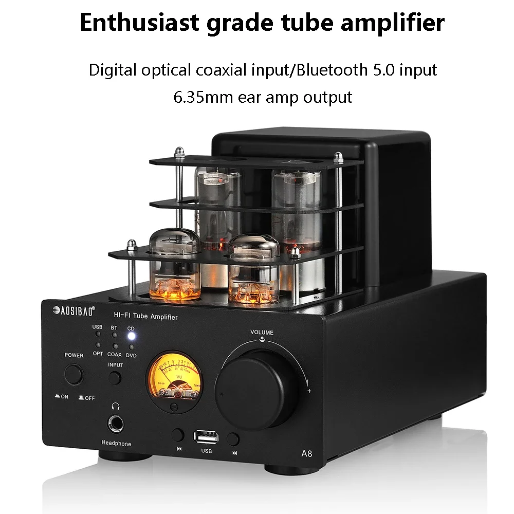 

HIFI Tube Amplifier Bluetooth 5.0 USB Playback 80W*2 High-power Audio Amplifier 2.1 Channel Digital Coaxial Optical Fiber Input