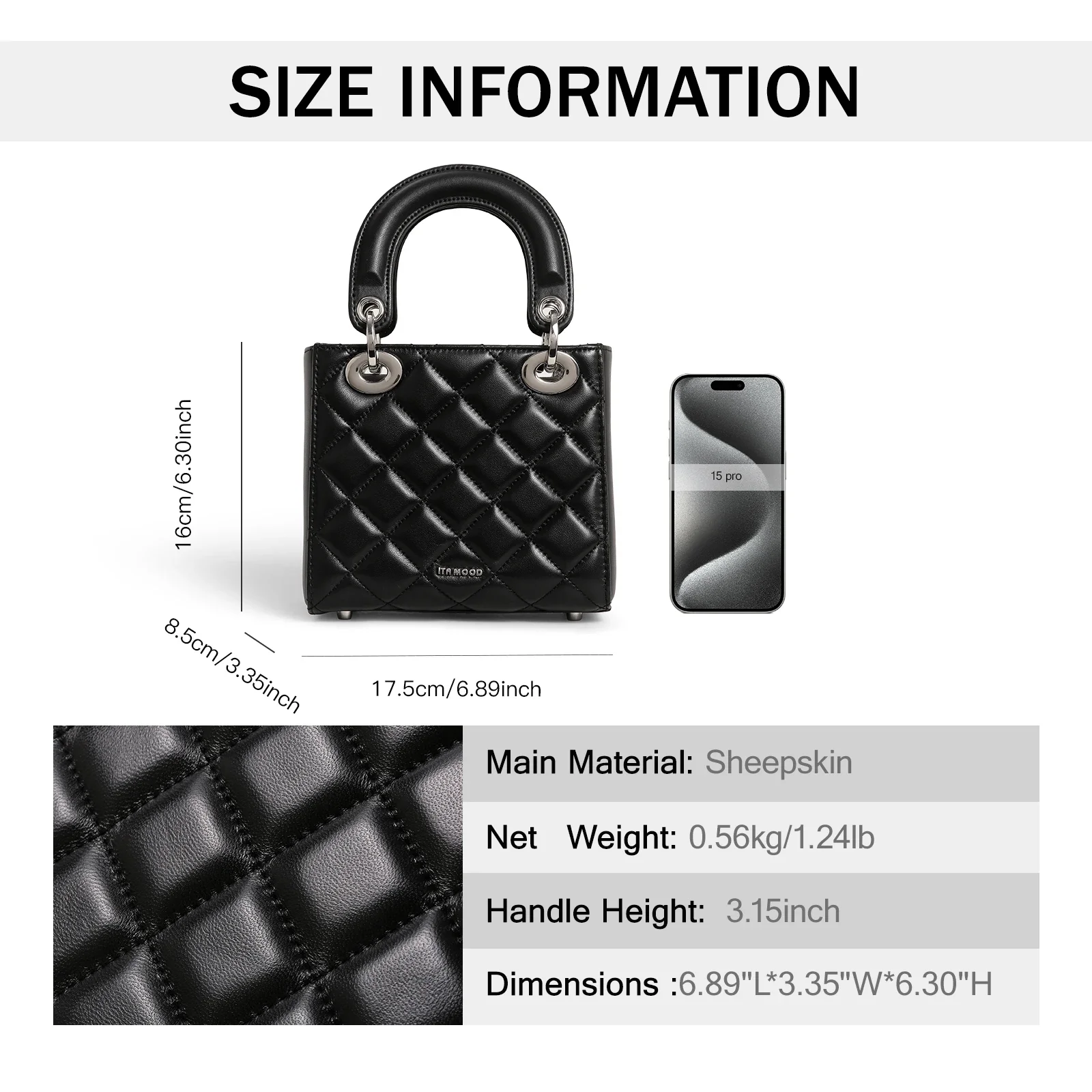 ITAMOOD Women Handbag 2024 New High End Genuine Leather Lambskin Lingge Handheld One Shoulder Crossbody Bag Fashion Female