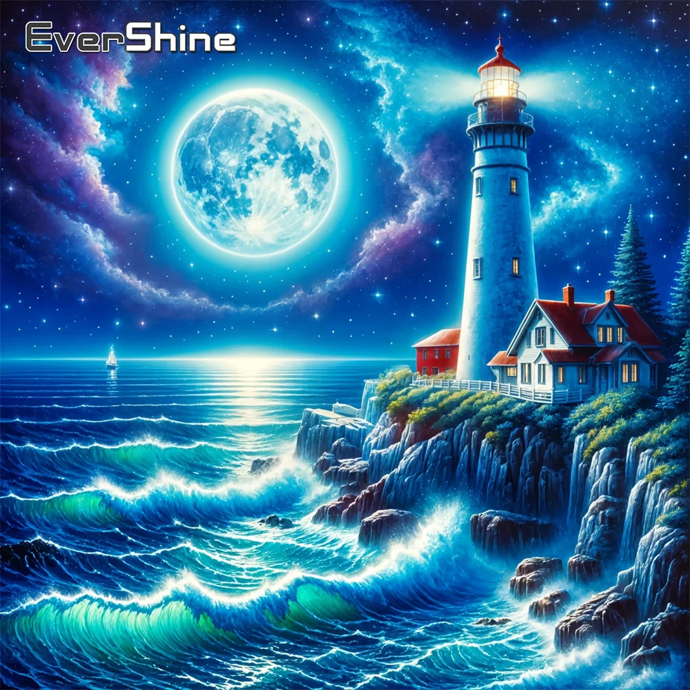 Evershine DIY Diamant Stickerei Leuchtturm Landschaft Mosaik Meer Acryl Handwerk Liefert Diamant Malerei Mond Kind Hobby