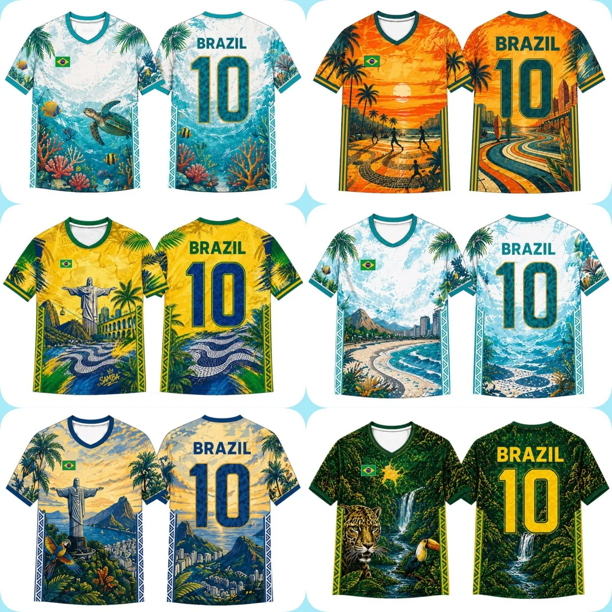 2026 Brazil Fan Football T-Shirt Soccer Jersey Tropical Scenic Print Breathable Quick Dry Training Tee Fan Sport Top Men Women