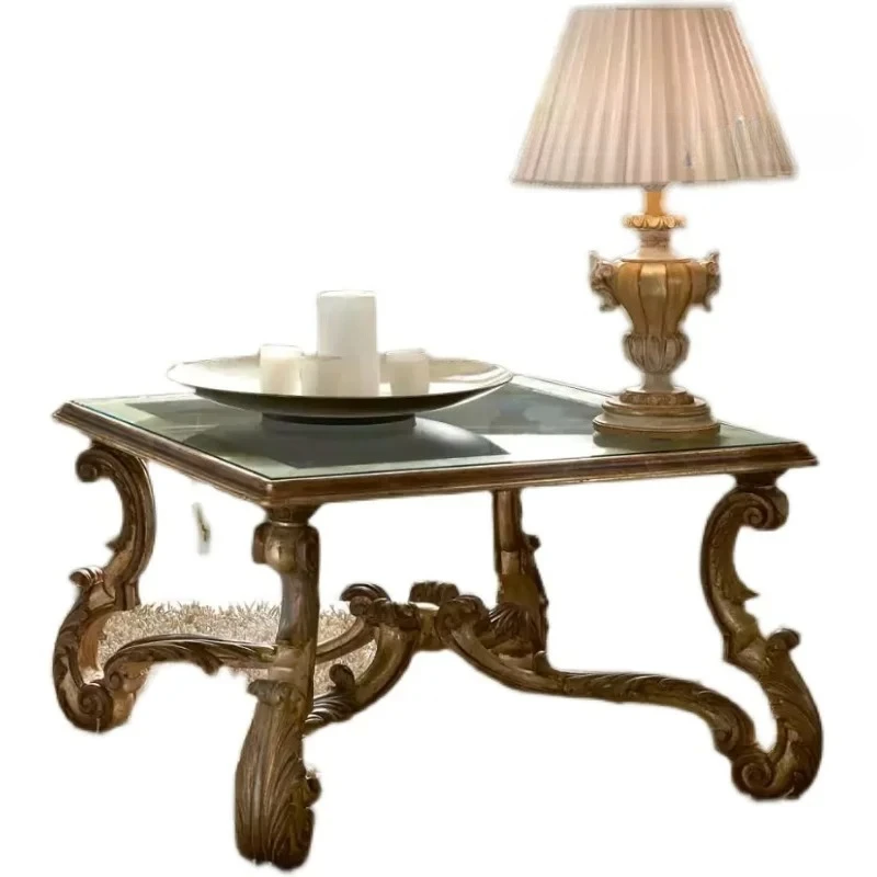 French country style solid wood coffee table hand-carved art design coffee table white old