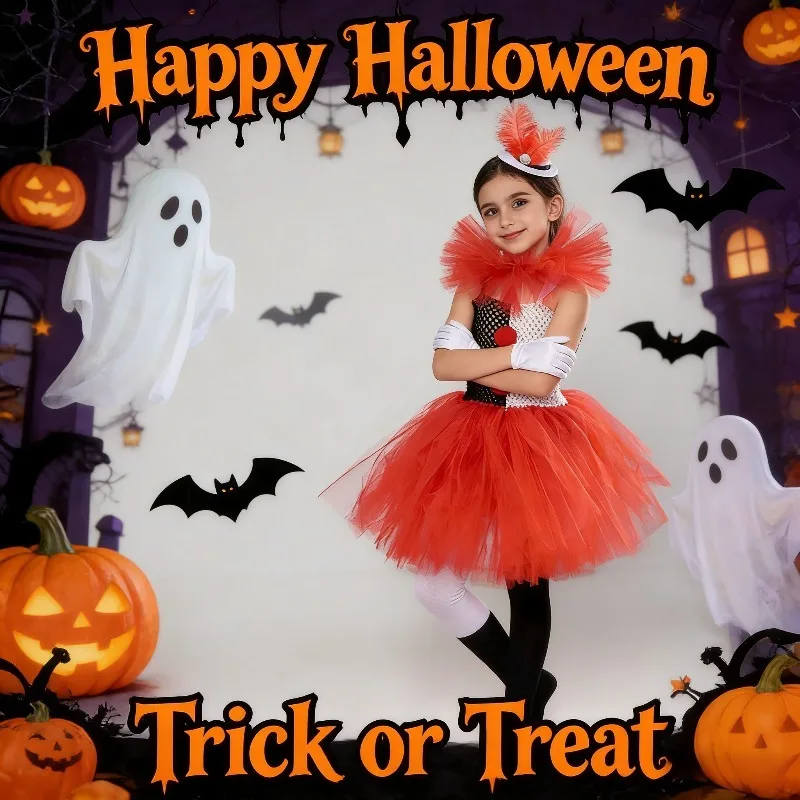 

Cute Clown Cosplay Dress Halloween Party Costume Puffy Tutu Dress Lovely Role Play Stage Performance Festival Party Outfit
