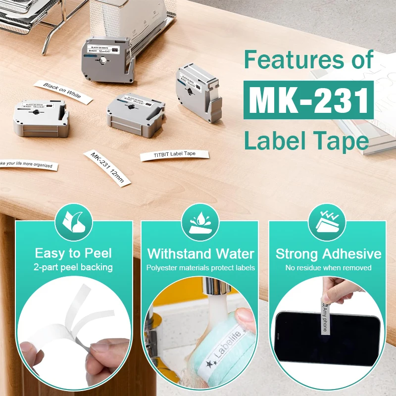 2PCS 12mm MK231 Compatible Brother MK Label Tape MK-231 for  Brother P-Touch PT65 PT70 PT85 PT90 PT80 PT100 PT-M95 Label Maker