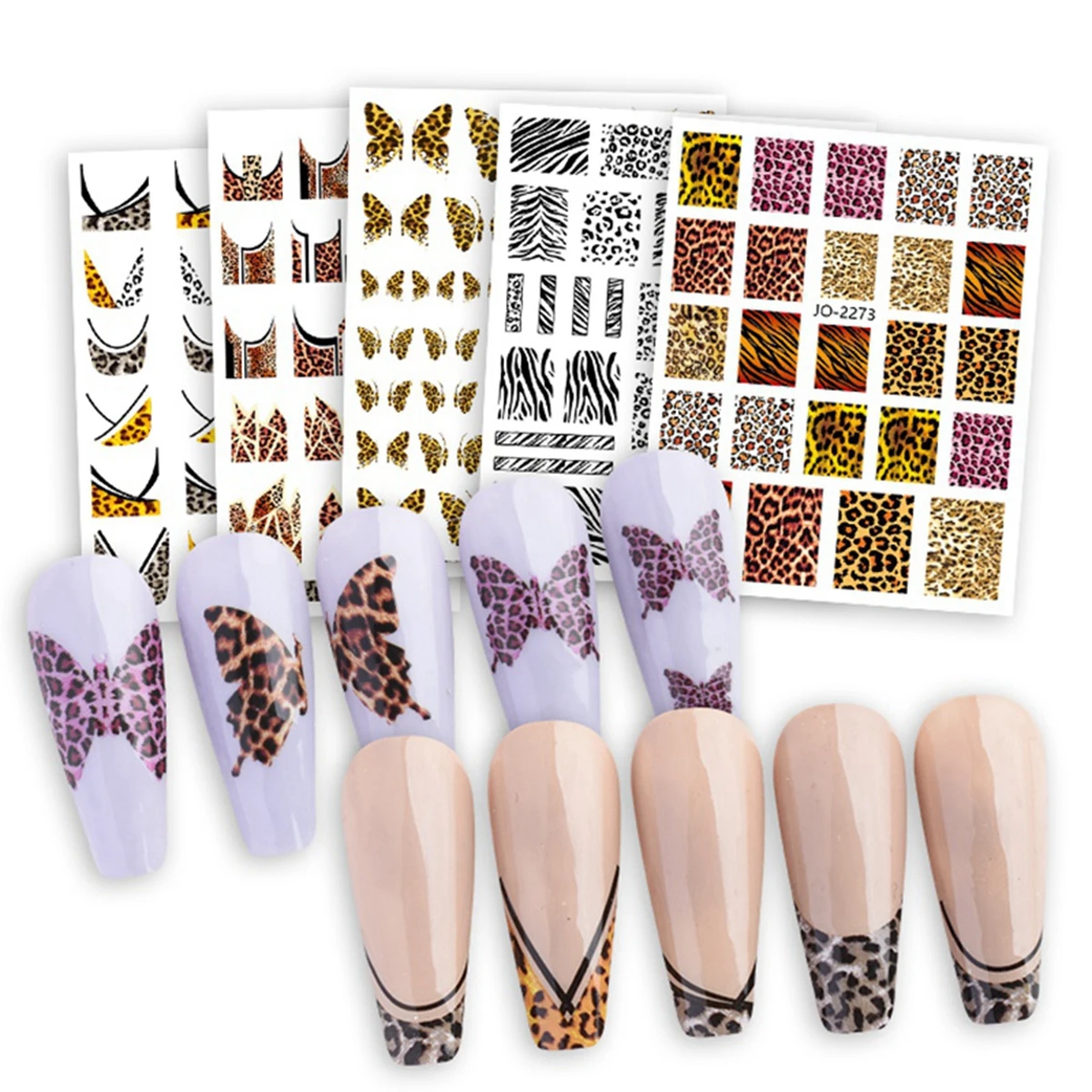 Leopard Print Theme Nail Stickers Butterfly Zebra Love Design Nail Art Decoration Decals