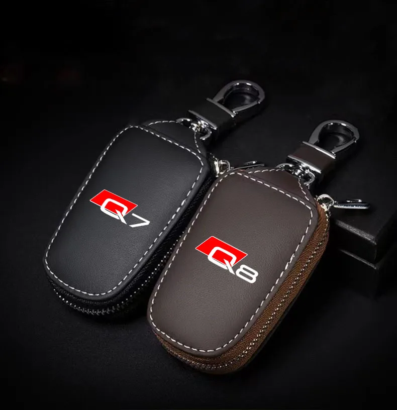 Universal Car Key Case Car Remote Key Case Cover Leather Car Keychain For Audi A3 A4 A5 A6 A7 A8 Q3 Q5 Q7 Q8 Car Accessories