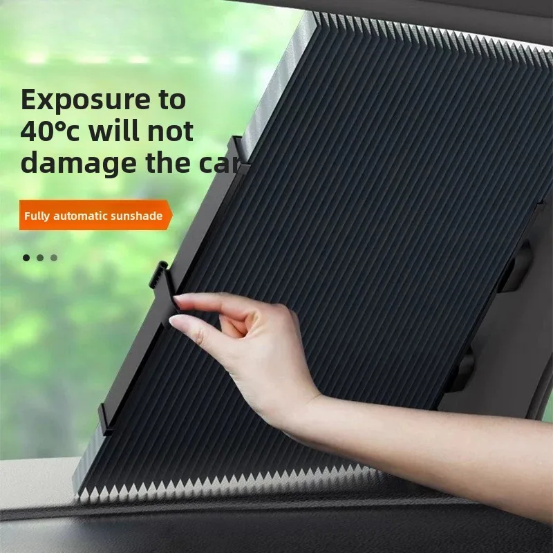 Automatic Retractable Car Front Windshield Sun Shade, Universal UV Heat Insulation Sun Visor for Vehicle Interior