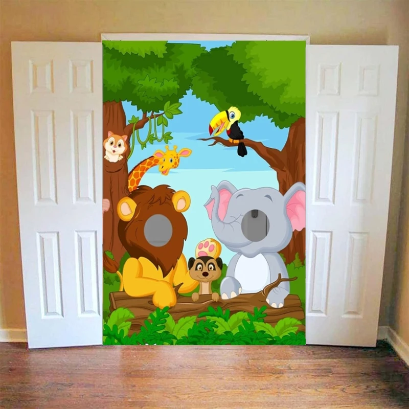 Photography Backdrop Jungle Safari Photo Door Jungle Wild One Animals Prop Pretend Play Game Background Home Party Backdrop Wall