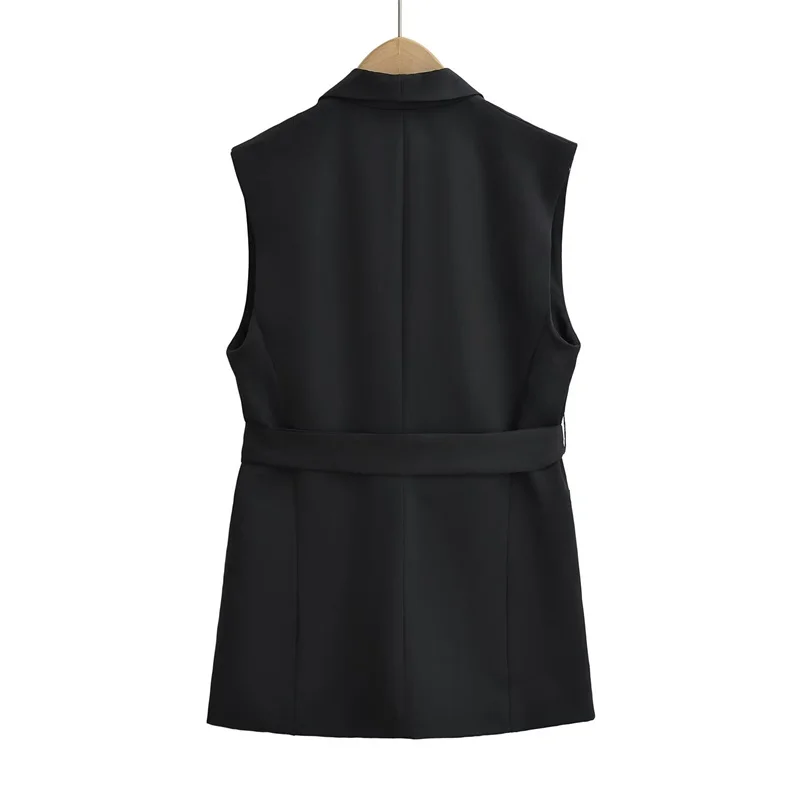 KEYANKETIAN 2024 nuovo lancio donna con decorazione cintura gilet nero elegante semplicemente sottile canotta di media lunghezza gilet senza maniche