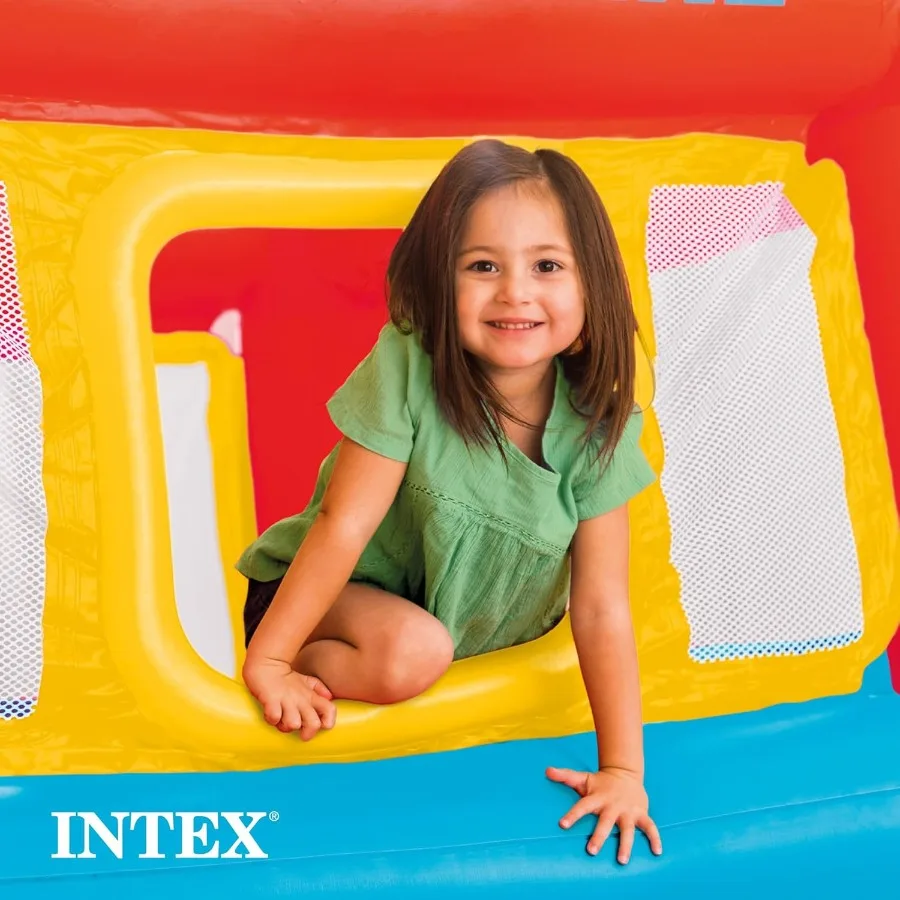 แทรมโพลีนเป่าลม Intex Jump-O-Lene พร้อมประตูตาข่ายสำหรับคลาน - เหมาะสำหรับใช้ในร่ม กลางแจ้ง และสนามหลังบ้าน