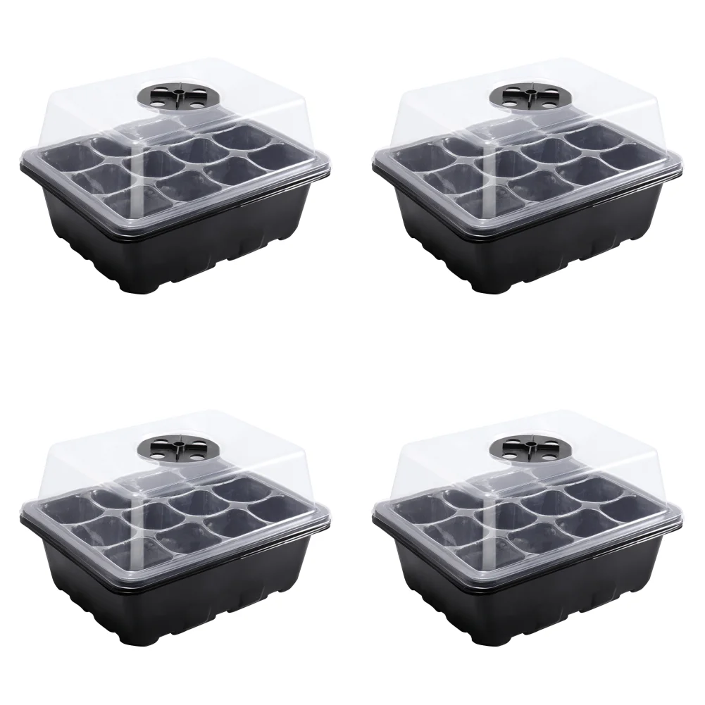 

12 Holes Seed Starter Tray with Humidity Dome for Succulent Plant (Black)