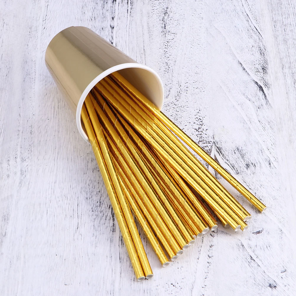 

100 Pcs Hot Stamping Paper Straw Unique Straws Gold for Party Foil Drinking Holiday Cocktail