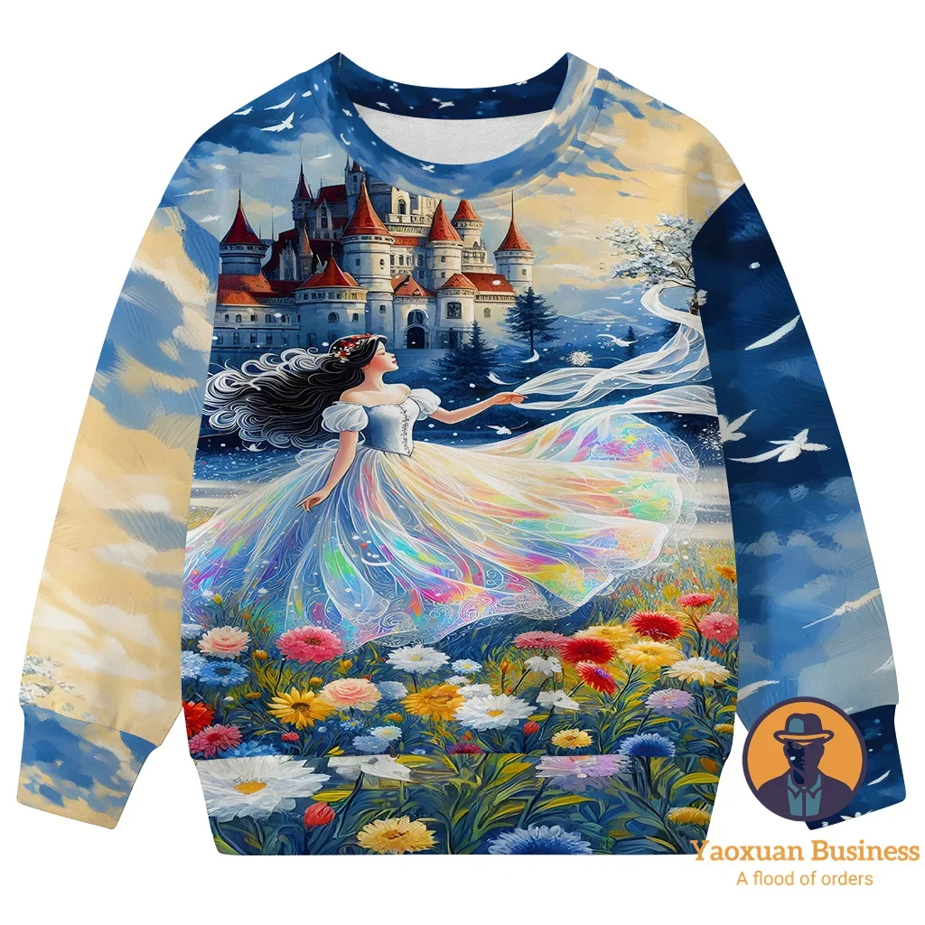 

Latest 2025 Snow White Kids Boys Girls 3D Cartoon Printed Crew Neck Sweatshirt Cute Warm Windproof Autumn Winter New​