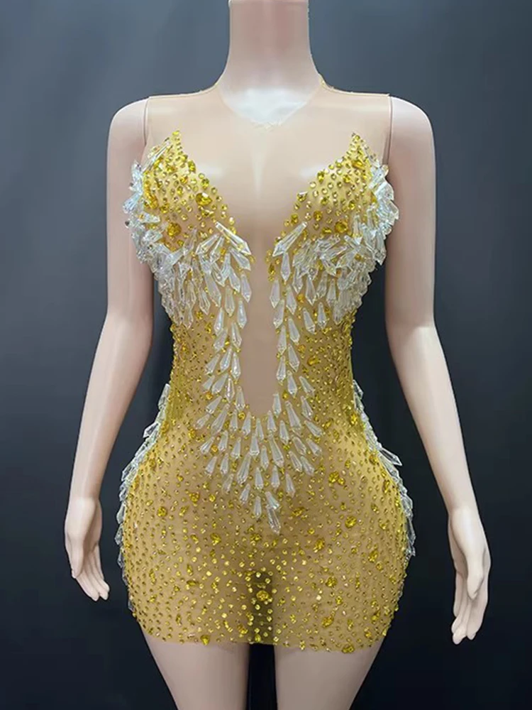 

High Quality Rhinestone Color Blocked Elastic Dress 2025 New Fashion Custom Women'S Clothing