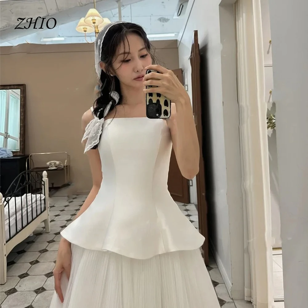 

ZHIO Customized Korean Elegant Wedding Dresses Photos Shoot Spaghetti Straps Satin Pleat Tulle Bride Dress Wedding Gowns 웨딩드