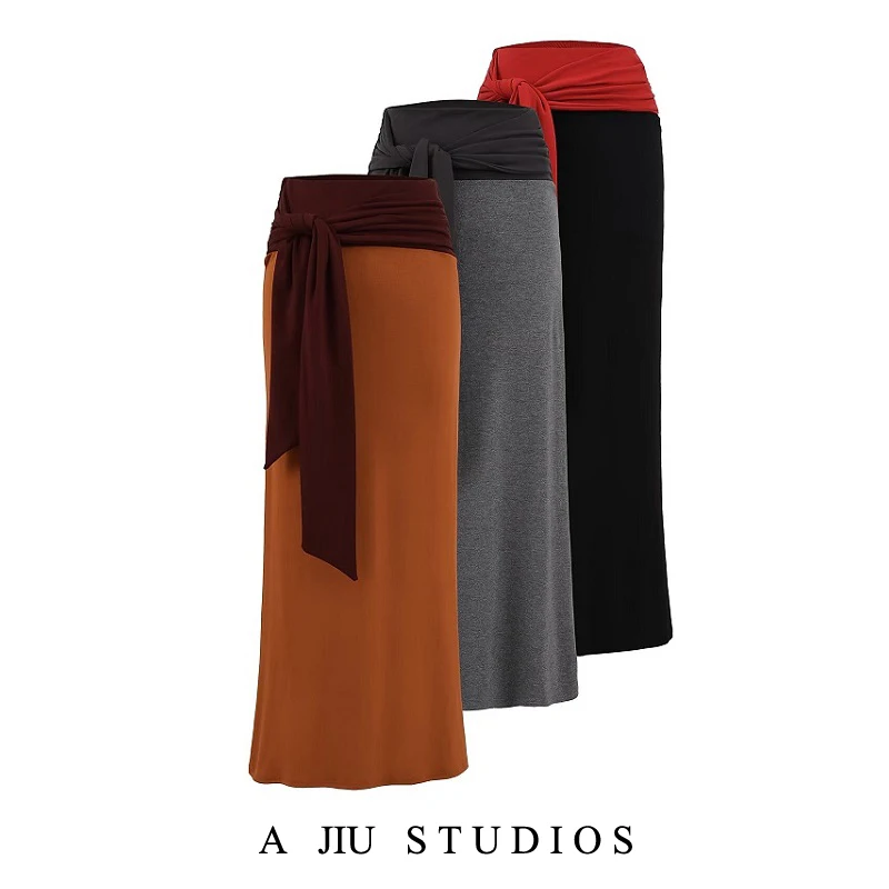 

Spicy Girl round Ne ort Sve T-irt Women's Summer Slim Fit Color Blo High Waist Bodycon Skirt Two Piece Set