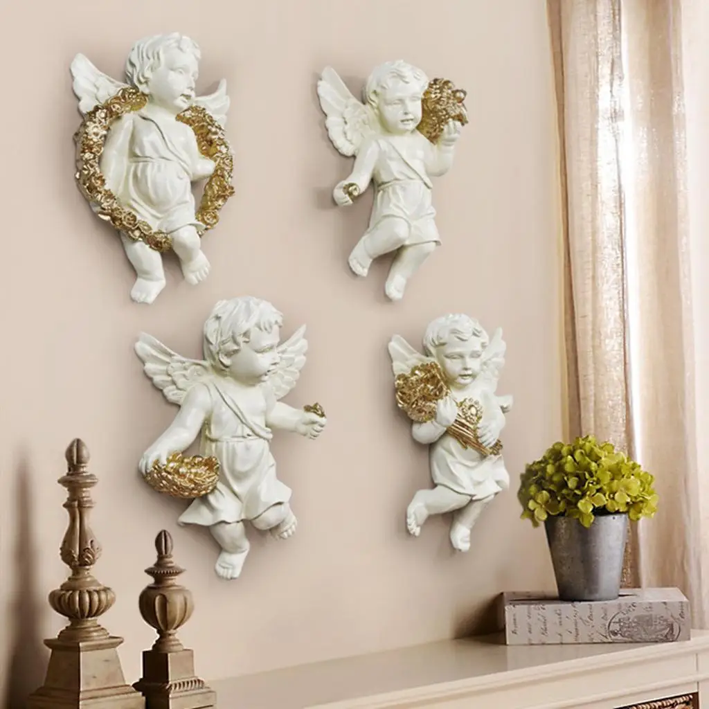 3D Cherub Wall Statues Sculptures Angel Decor Bedroom Hotel Figurine