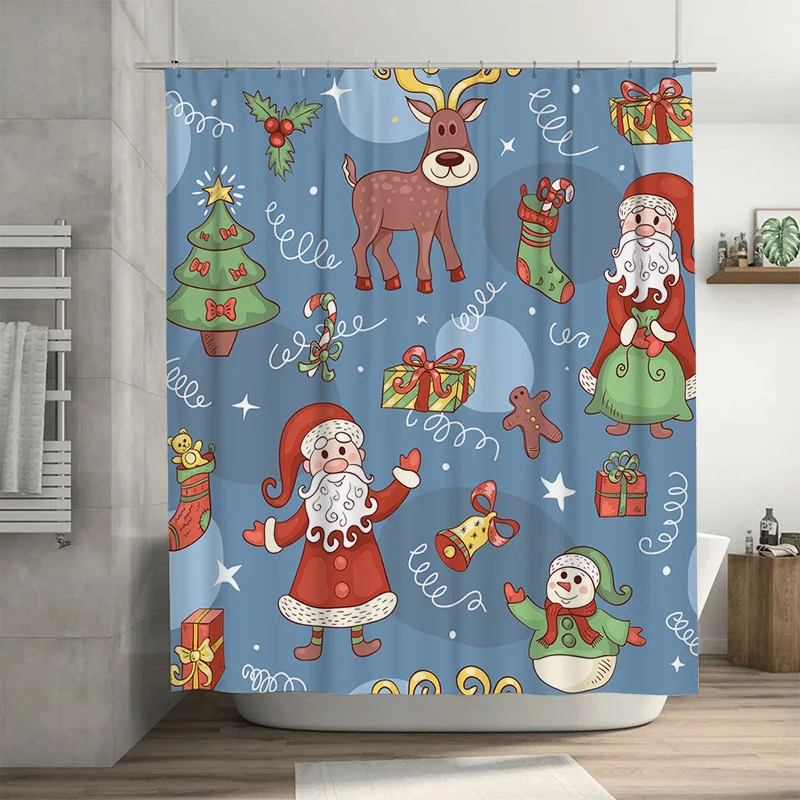 

TU Рождественская занавеска для душа Санта-Клаус Олень Снеговик Праздник Праздничный декор для ванной комнаты Водонепроницаемый праздничный подарок Рождественская вечеринка