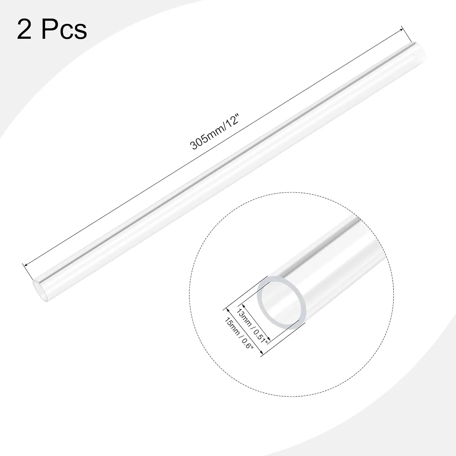 Acrylic Pipe Polycarbonate Round Tube Clear 13mm ID 15mm OD &Other Sizes for Lamps and Lanterns,Water Cooling System 2pcs