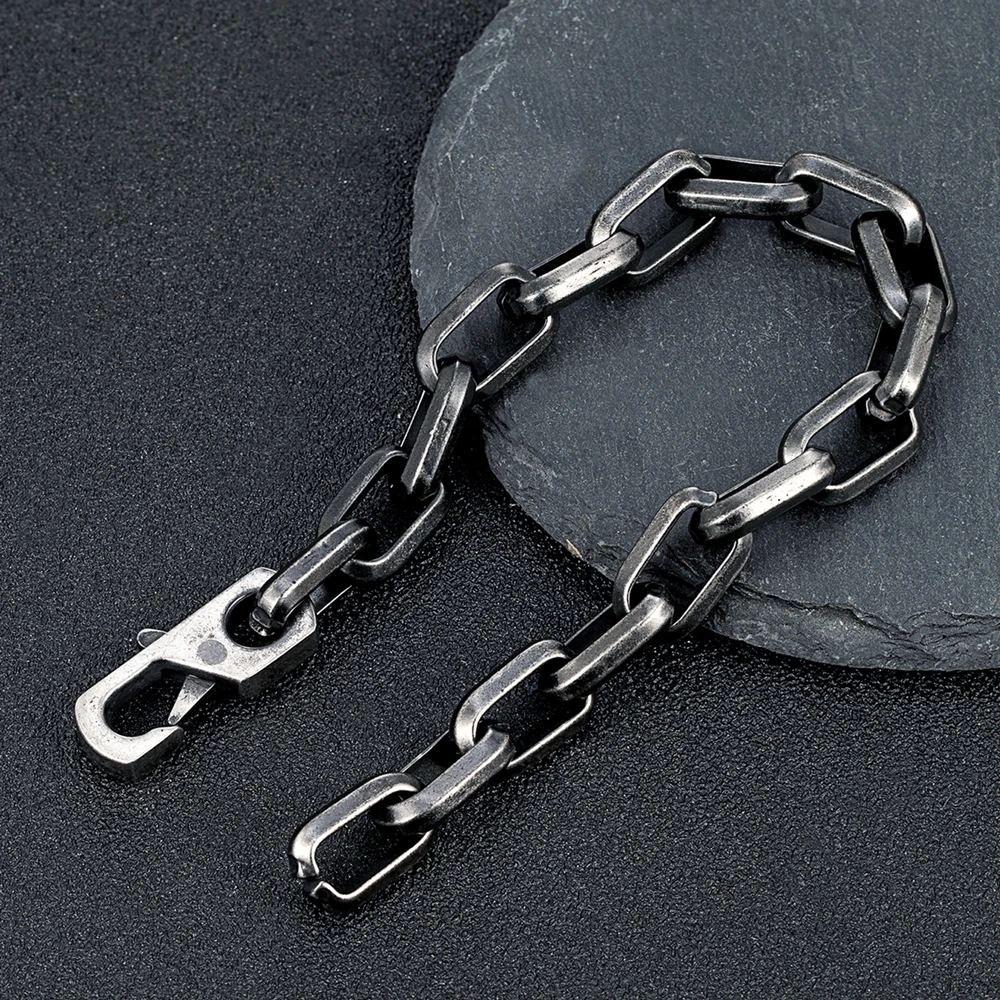 MKENDN  Locomotive Vintage Oxidized Black Chain Link Men Bracelet Punk Stainless Steel Motorcycle Bracelets Male Jewelry Gifts