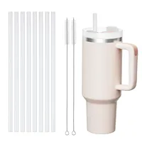 12 Pack Replacement Straws for Stanley 40 oz 30 oz Cup Tumbler, Clear Reusable Plastic Straws, 2 Straw Brushes,for Stanley Cup