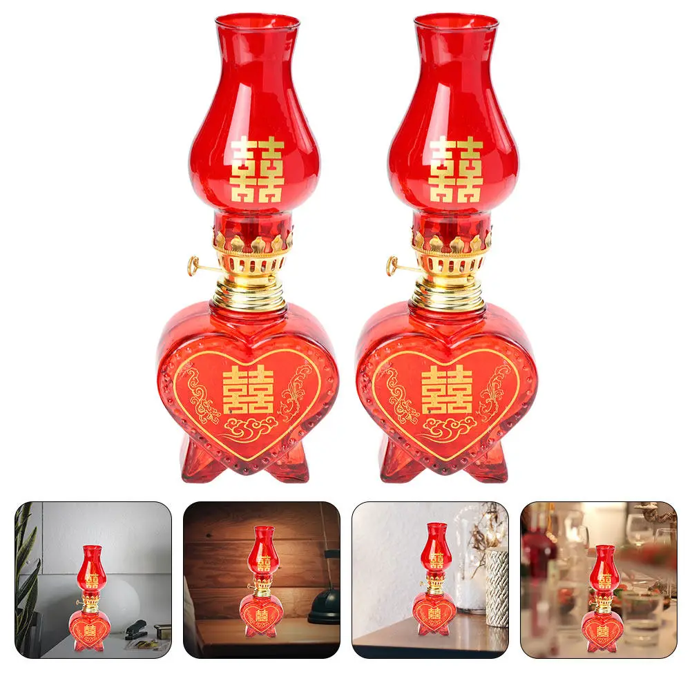 

2Pcs Retro Glass Oil Lamps Sturdy Indoor Use Vintage Wedding Home Decor Lighting Oil Lamp Lamp