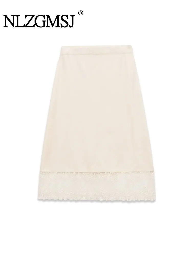 

NLZGMSJ 2025 Autumn Women Long Skirt High Waisted A Line Skirt Female Lace Patchwork Knitted Skirt Y2K