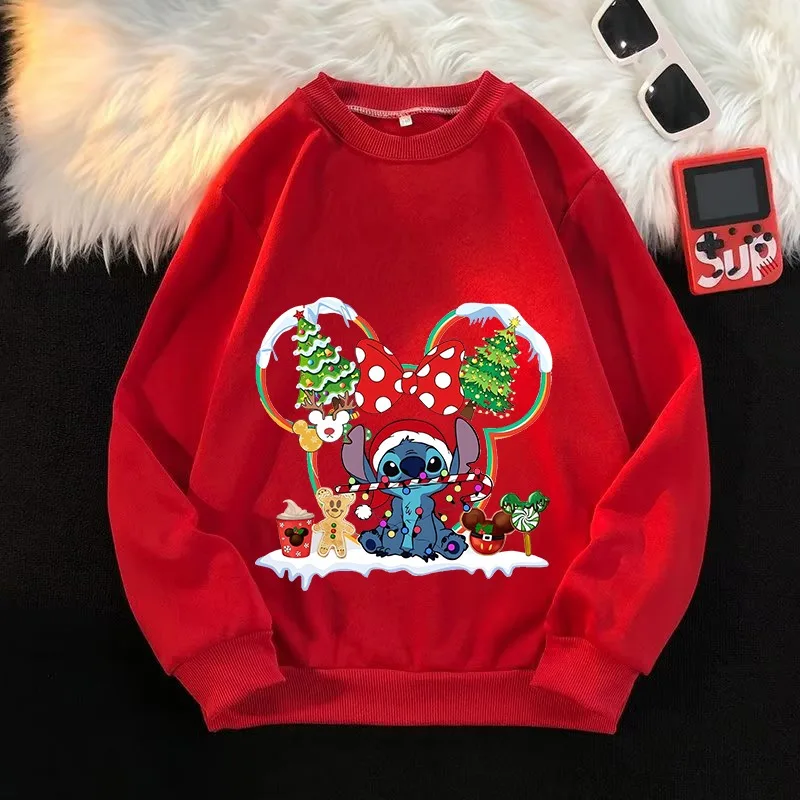 Lilo & Stitch Child Christmas Cute Sweatshirts Disney Boys Girls Winter Sweatshirt Anime Movie Graphic Print Warm Clothes Gifts