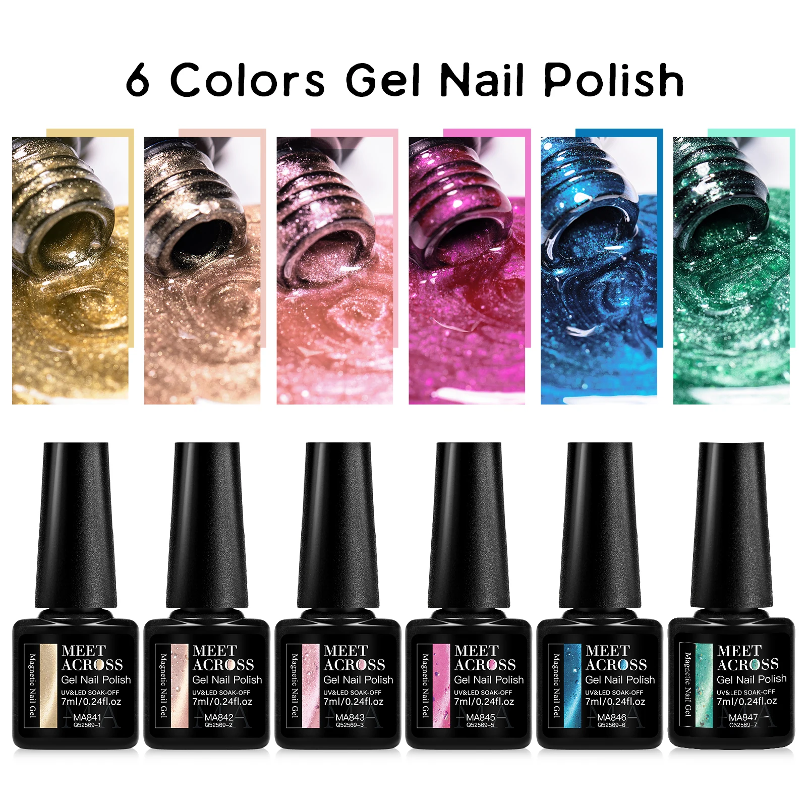 7pcs Cat Magnetic Gel Nail Polish Set Glass Bead Effect Semi Permanent UV Gel Varnish Soak Off Nail Supplies Manicure Nails Art