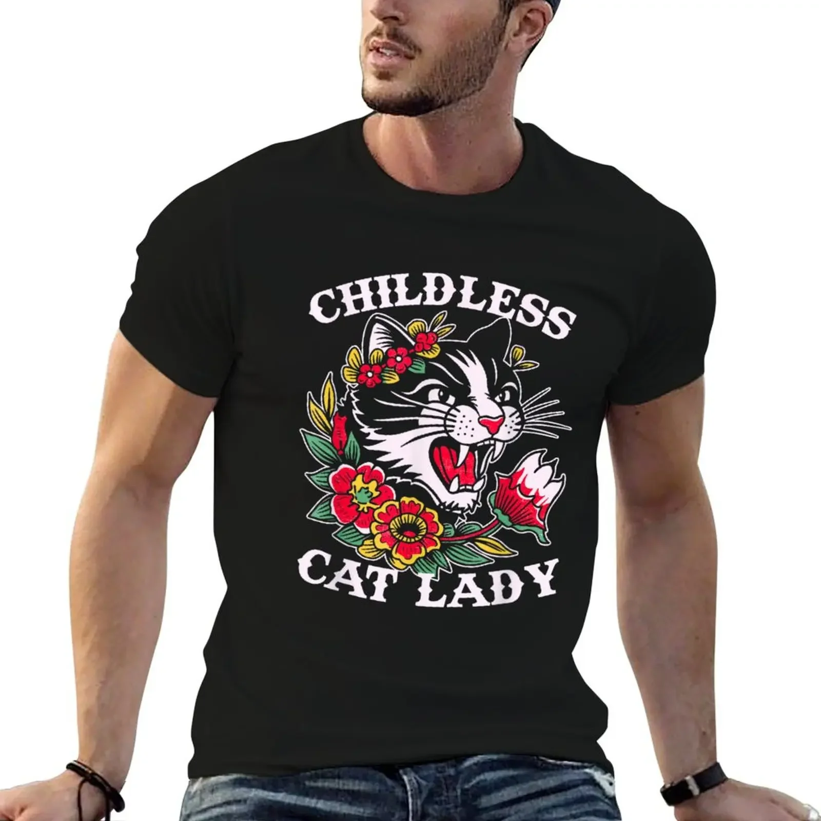 Childless cat lady 2024 T-Shirt rapper graphic tees plain oversizeds cute clothes Men's t-shirt