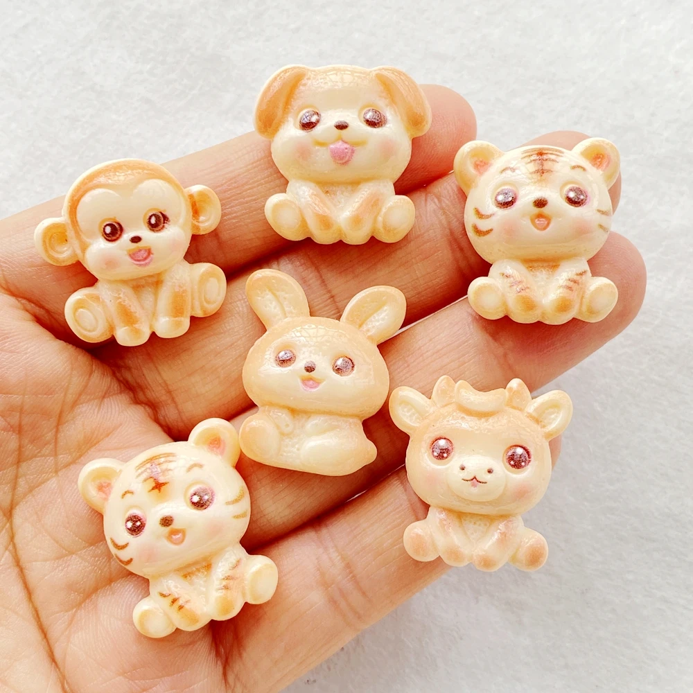 10 шт. милые мультяшные собаки, кролики, обезьяны, тигры, олени, фигурки для скрапбукинга из смолы с плоской спинкой, сделай сам, домашний декор, поделки
