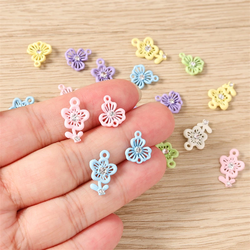 5 Stück Niedliche Bunte Kristall-Metall-Blumenanhänger Passend für Halsketten, Ohrringe, Armbänder, DIY-Bastelzubehör für Schmuckherstellung – Detail 3