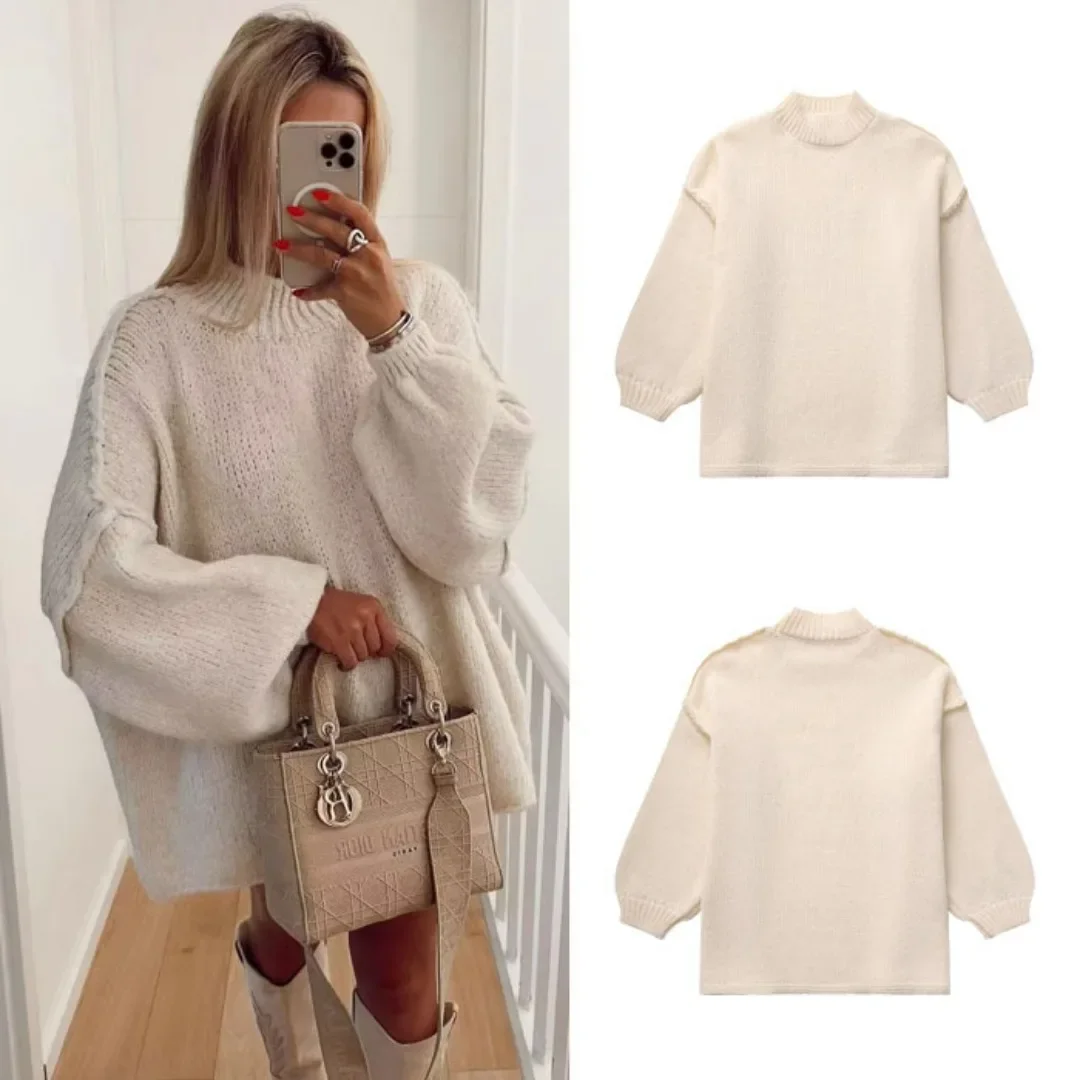 

Chic Design Sweaters Women Knit Coats Pullover Streetwear Jumper Oversized Loose Tops O-neck Long Sleeve Vintage Sweater New