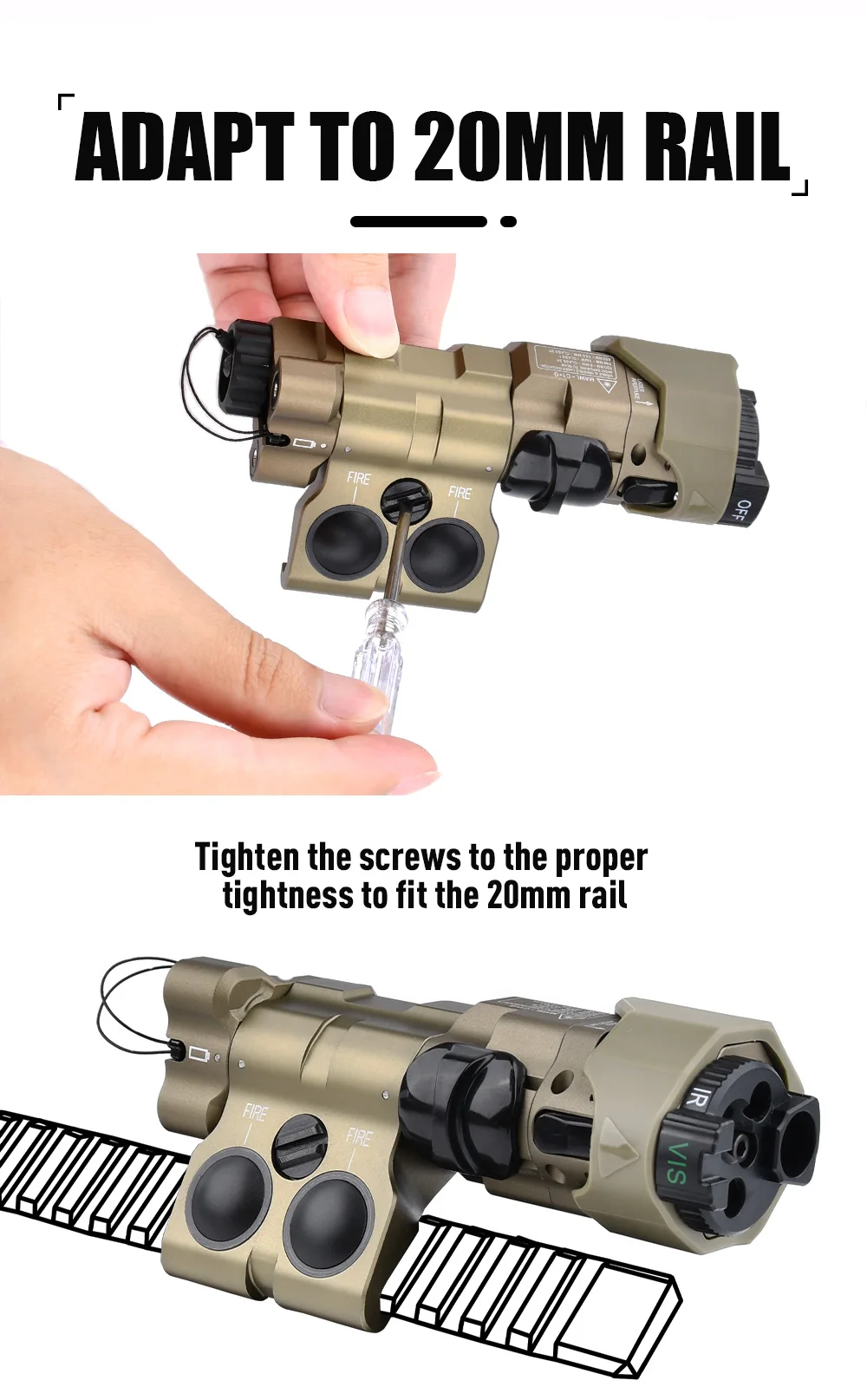 WADSN Neues Verbessertes MAWL-C1 Taktisches Airsoft Voll-Metall CNC LED-Zielgerät MAWL Rotpunkt Grün Blau Jagd M300 M600 Lichter IR-Laser – Detail 11