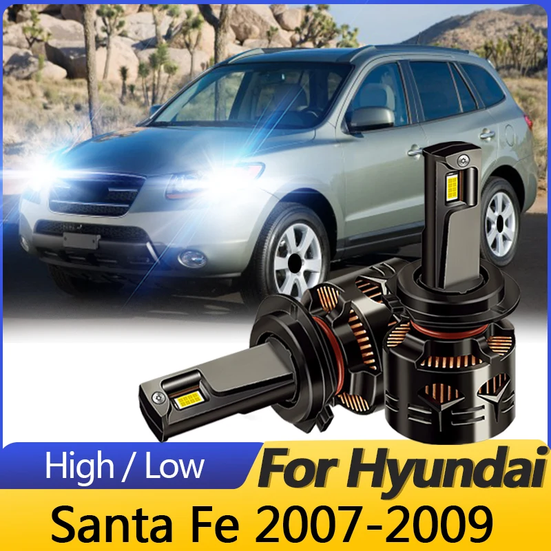 

2 шт., высококачественные белые CANbus для Hyundai Santa Fe 2007-2009, светодиодные фары дальнего света, ближнего света 30000LM, аксессуары Plug & Play