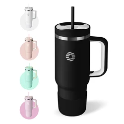 FEIJIAN-Stainless Steel Tumbler with Handle, Straw Lids, Coffee Cup, Car Mugs, Double Wall Thermal, Iced Travel Cup, 40oz