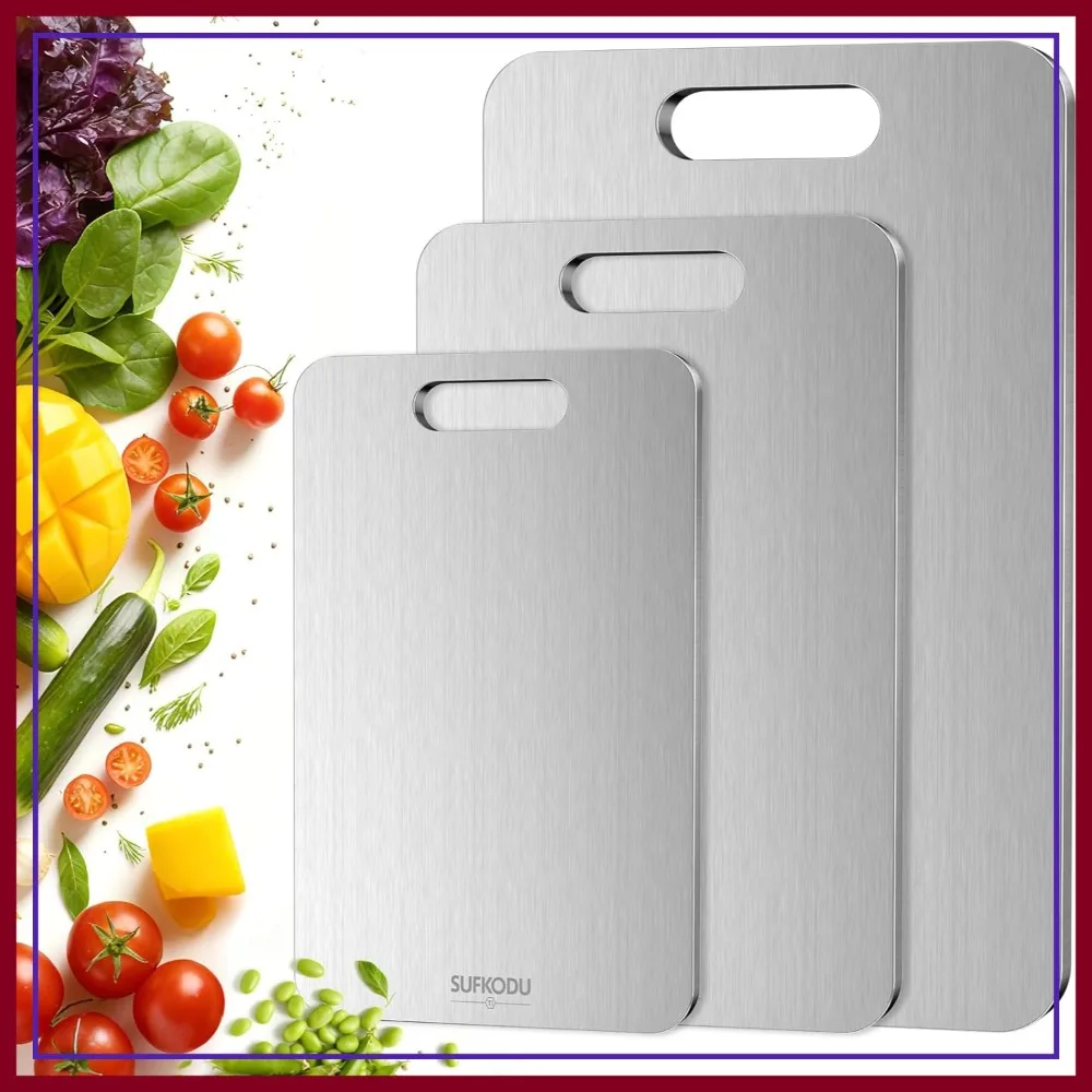 

Titanium Cutting Board Set of 3, Double-Sided, Separate Raw & Cooked Food, Non-Toxic, Dishwasher Safe (S, M, L)